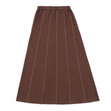 Teens Dark Brown Maxi Skirt with White Stiching