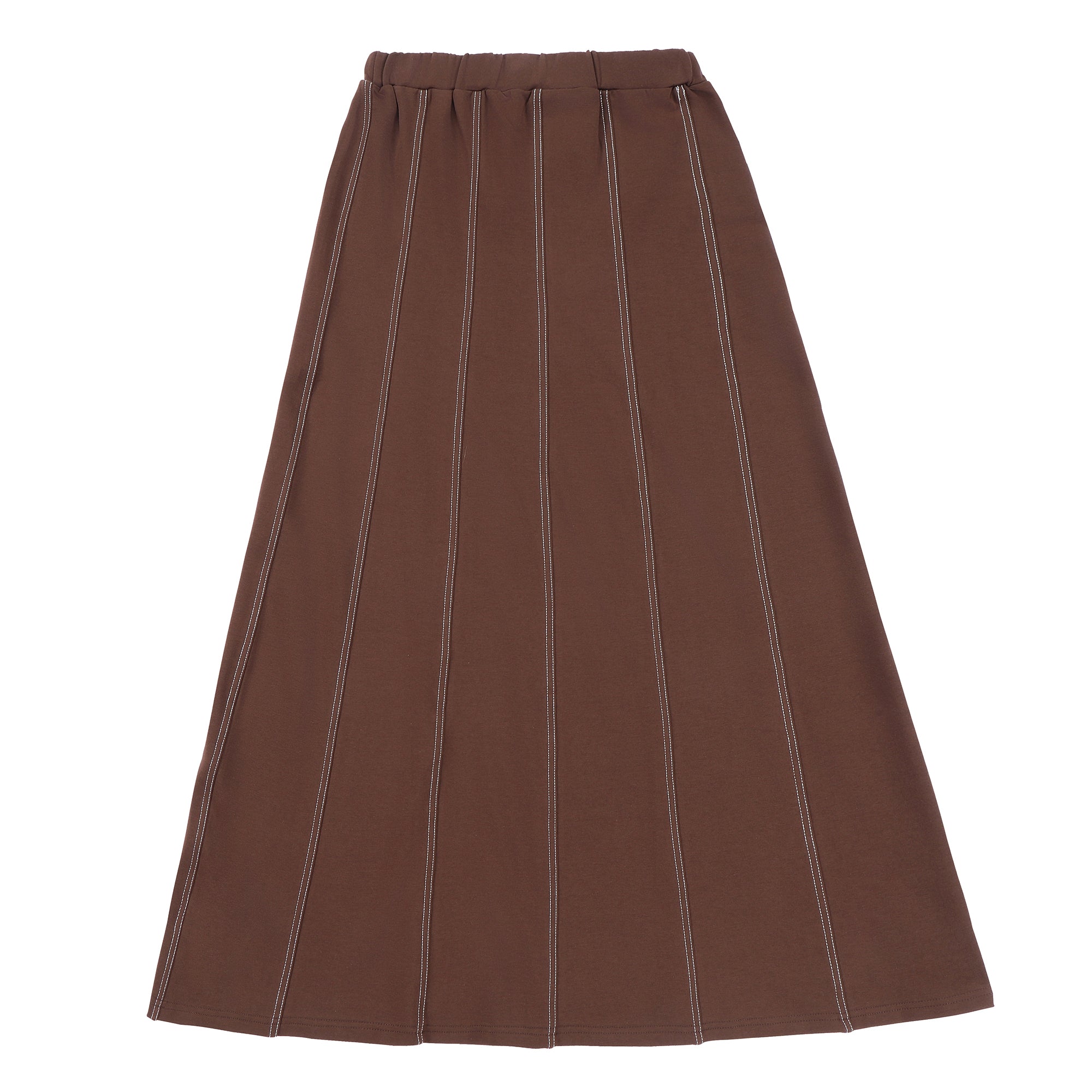 Teens Dark Brown Maxi Skirt with White Stiching