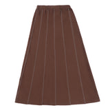 Teens Dark Brown Maxi Skirt with White Stiching