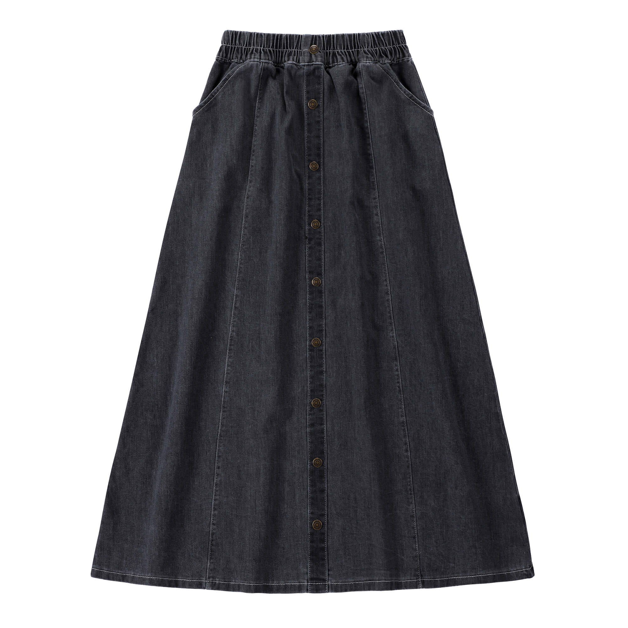 Teens Grey Denim Paneled Maxi Skirt