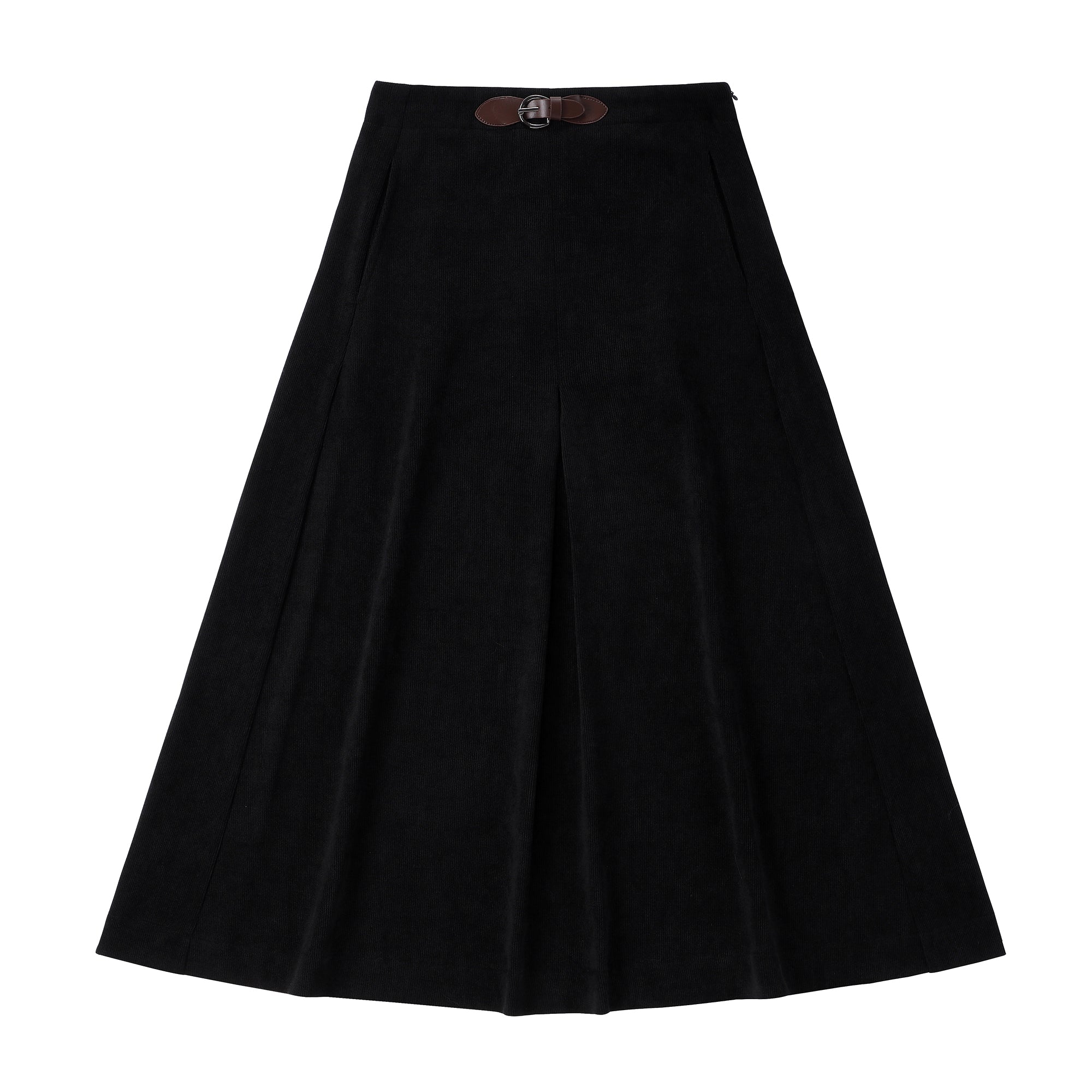 Teens Black Box Pleated Maxi Skirt with Brown Buckle