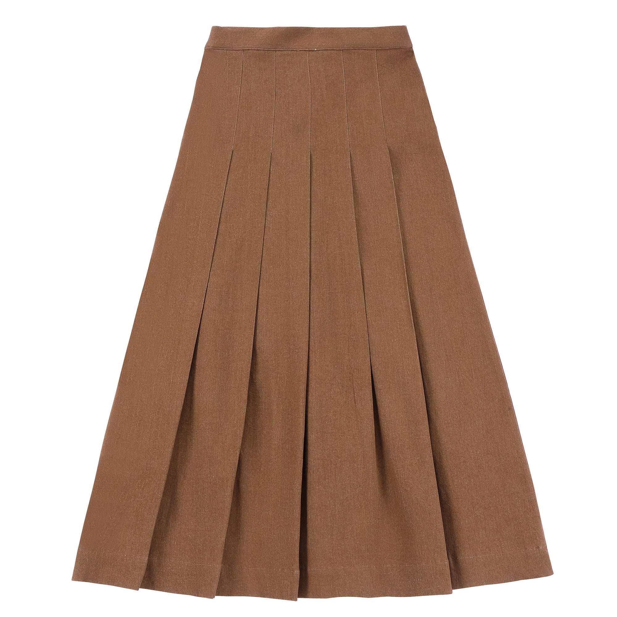 Teens Brown Denim Box Pleated Maxi Skirt