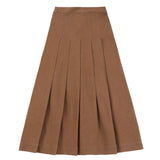 Teens Brown Denim Box Pleated Maxi Skirt