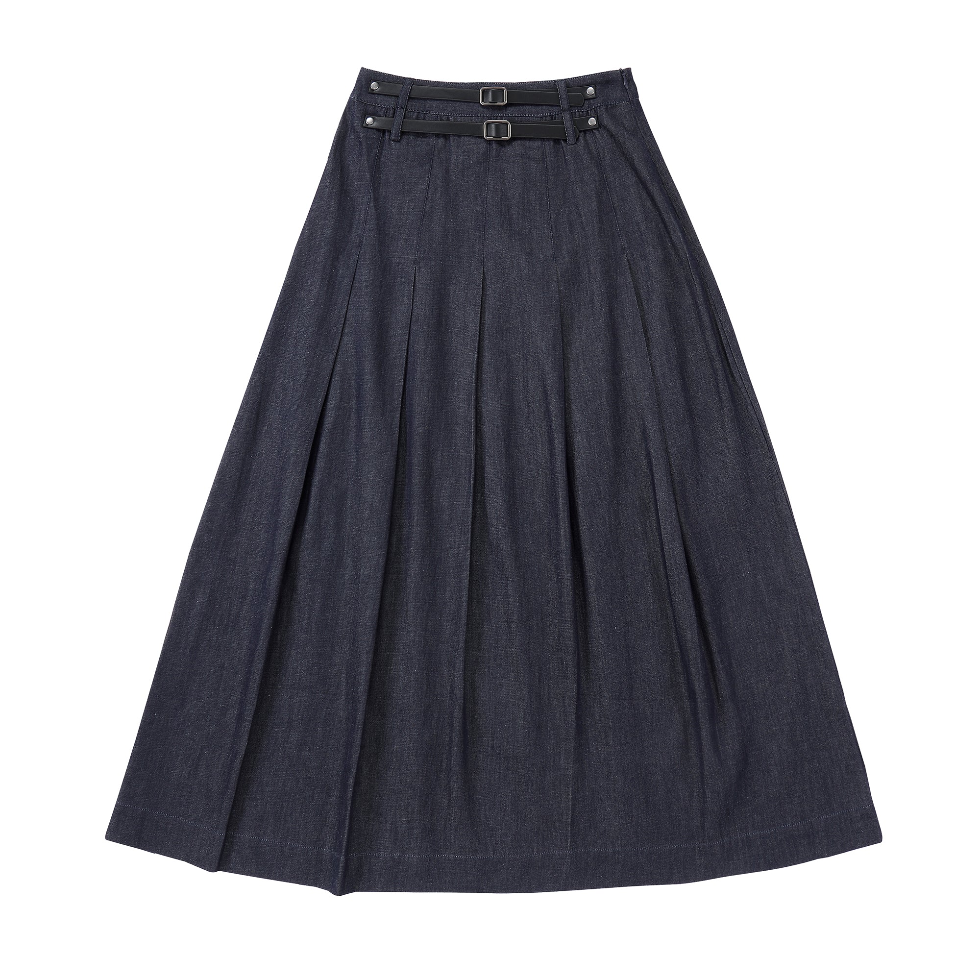 Teens Black Denim Box Pleated Maxi Skirt