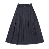 Teens Black Denim Box Pleated Maxi Skirt