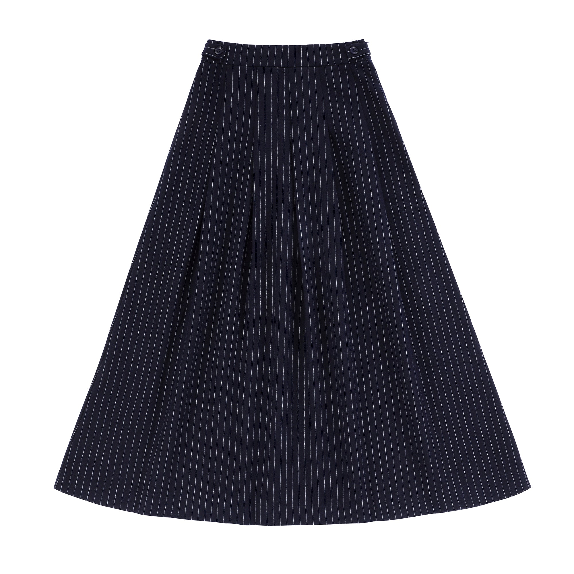Teens Navy Pinstripe Box Pleated Maxi Skirt