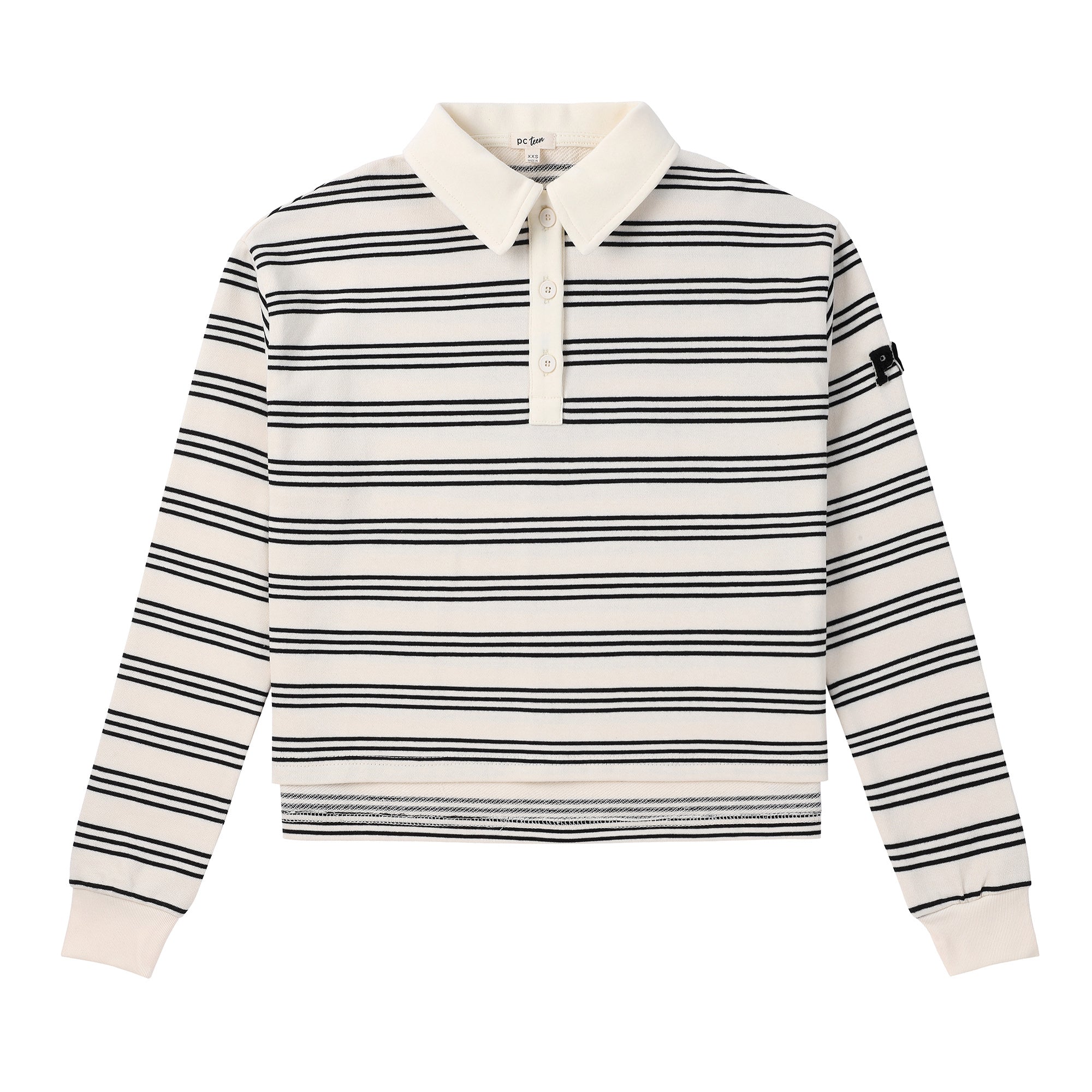 Teens Ivory/Black Stripe Cropped Polo