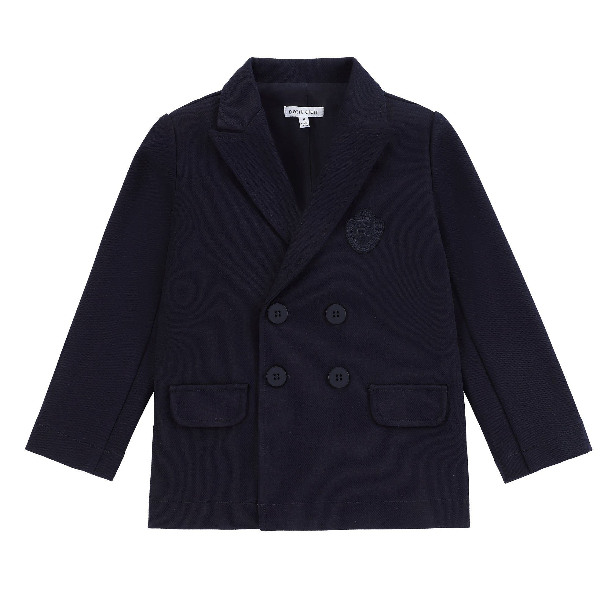 Boys Navy Pique Double Breasted Blazer