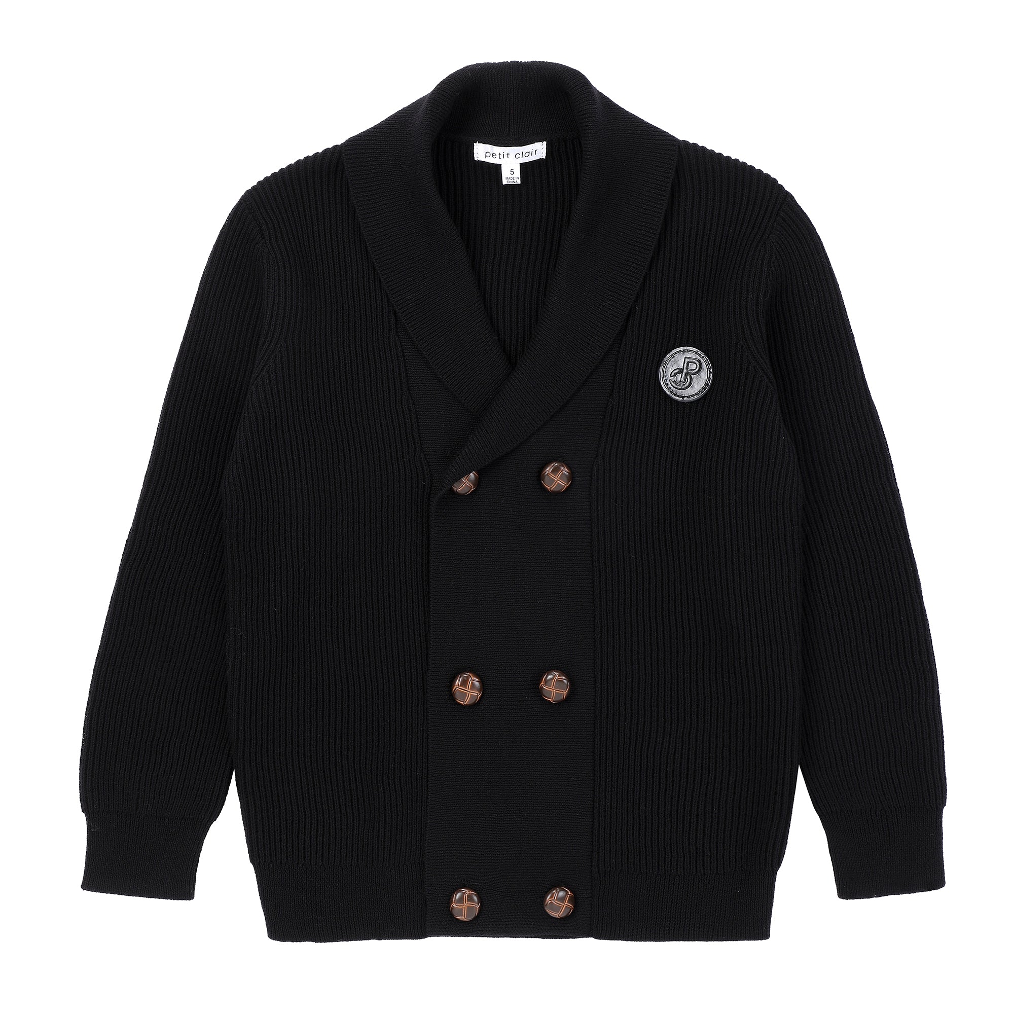 Boys Black Double-Breasted Knit Sweater