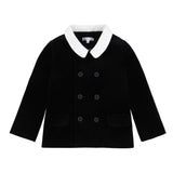 Boys Black Velvet Double Breasted Blazer with White Collar