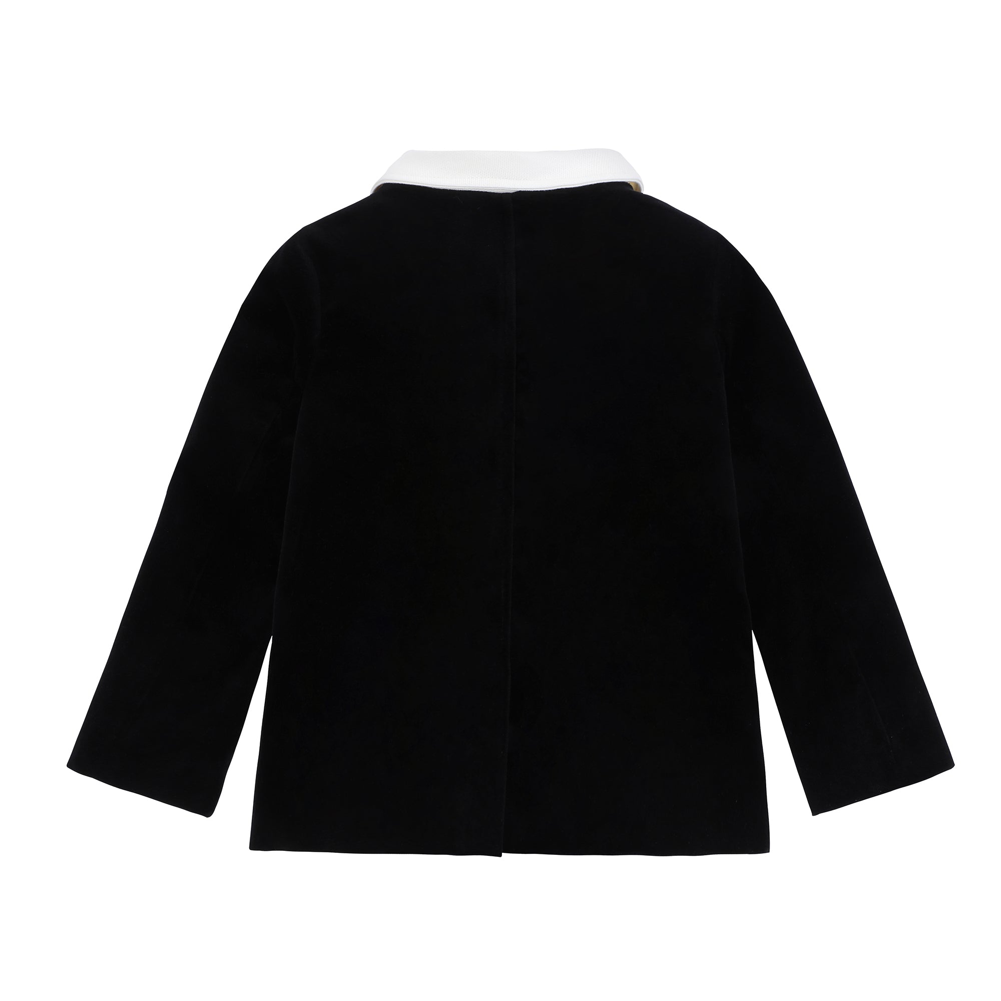 Boys Black Velvet Double Breasted Blazer with White Collar