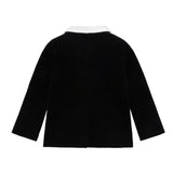 Boys Black Velvet Double Breasted Blazer with White Collar