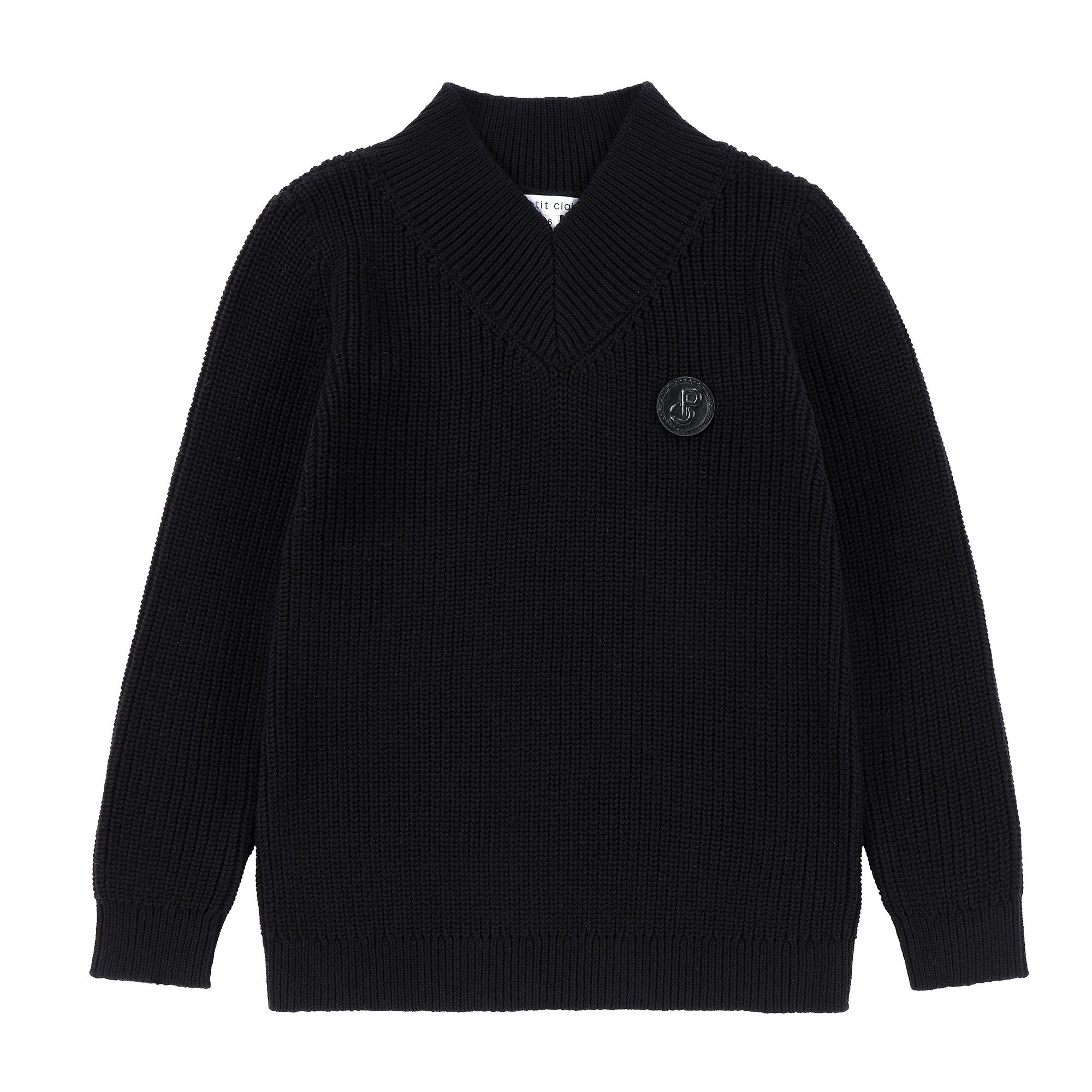 Boys Black V-Neck Logo Knit Sweater