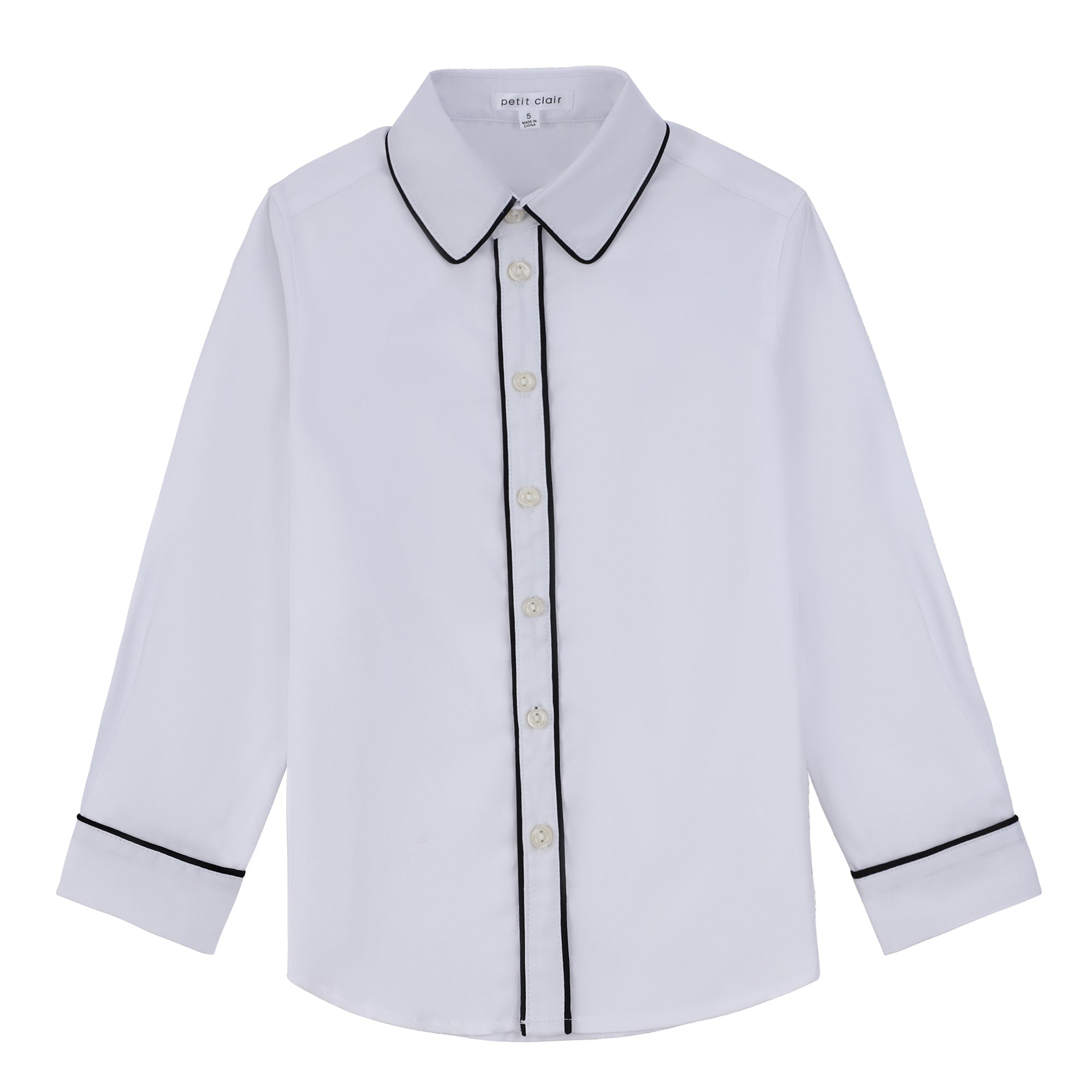 Boys White Black Trim Collared Shirt