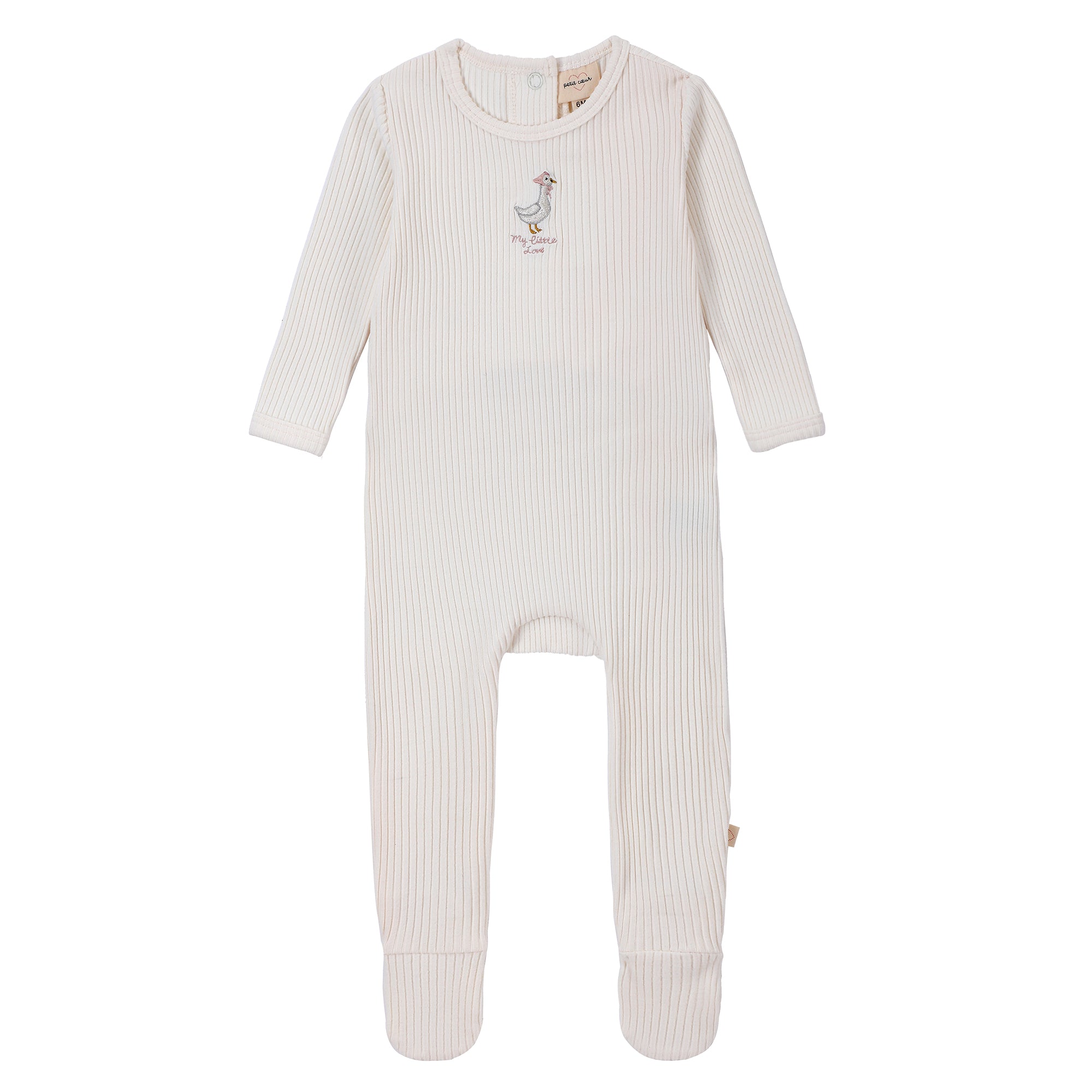 Baby Girls Ecru-Stripe Duck Appliqué Footsie