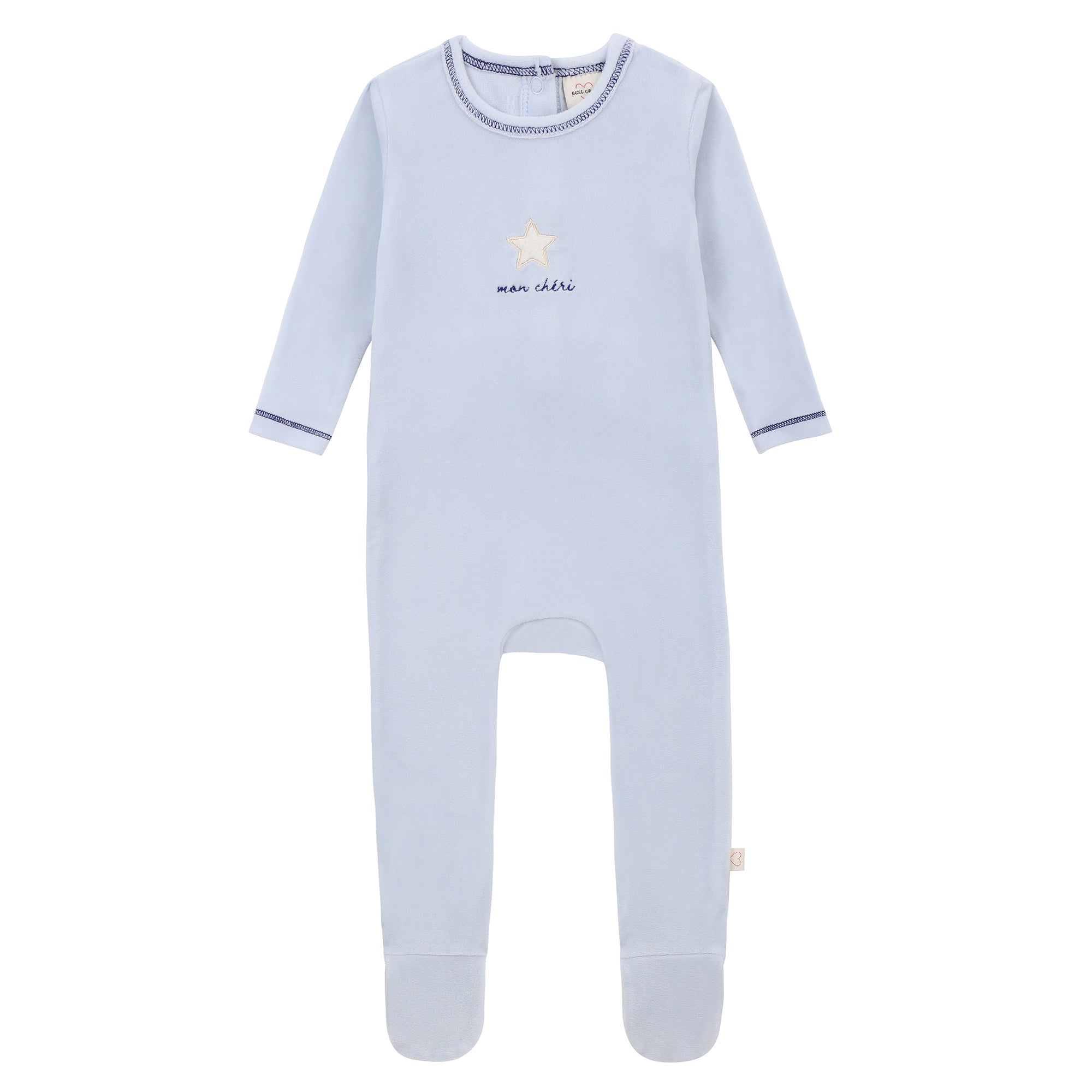 Baby Boys Light Blue Star Velour Footsie