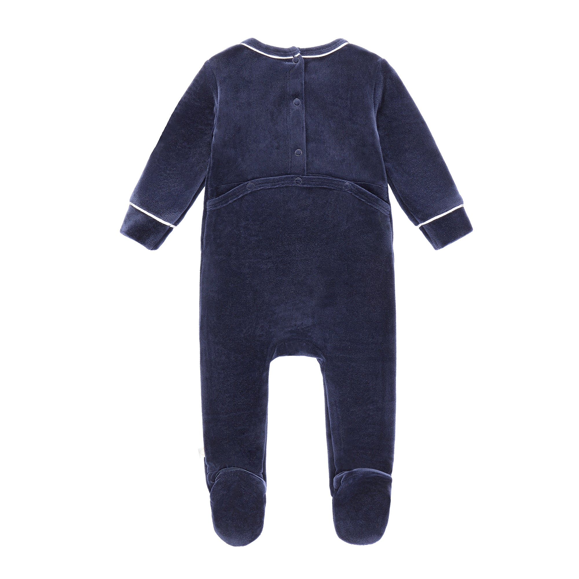 Baby Boys Navy PCN Velour Logo Footsie