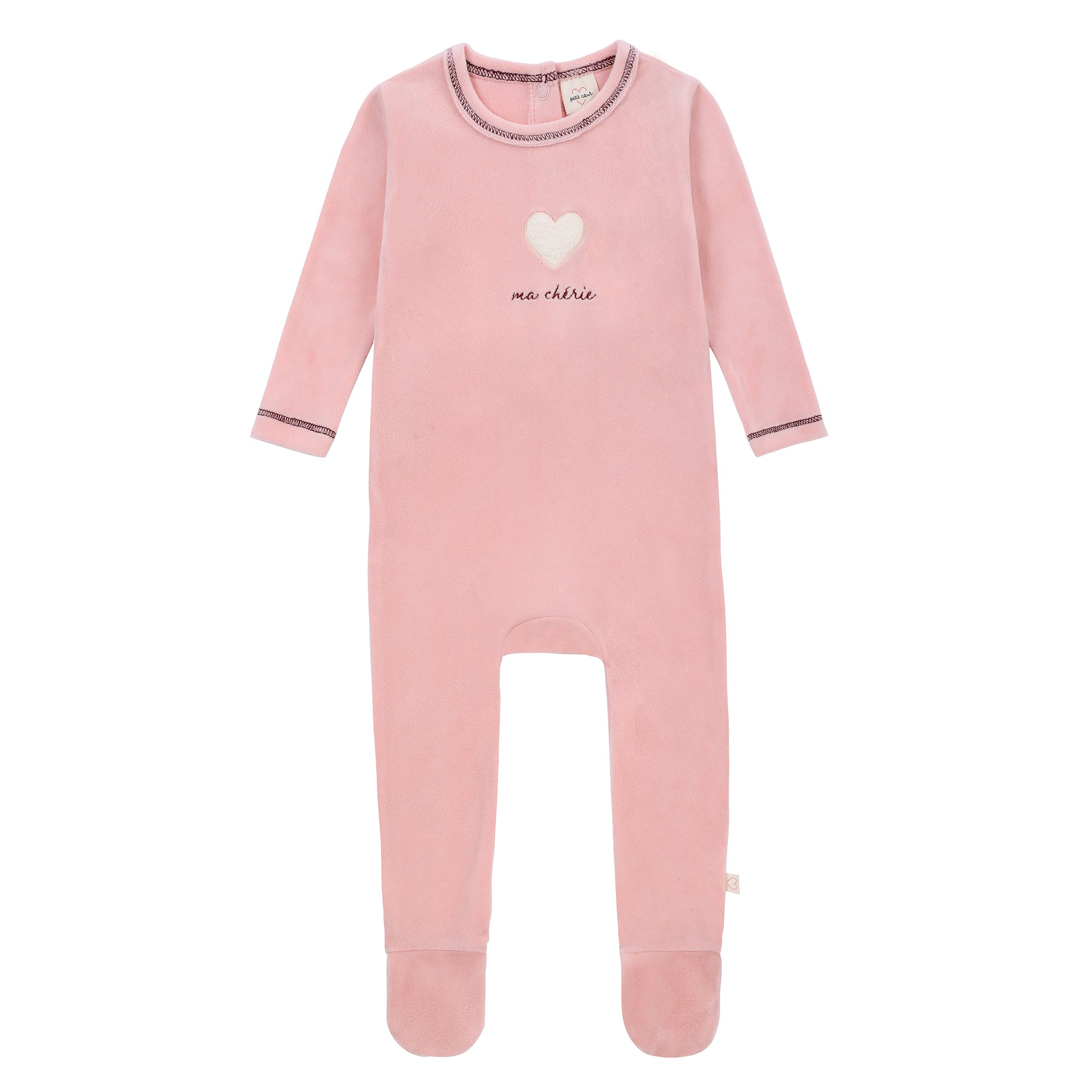 Baby Girls Light Pink Heart Velour  Footsie