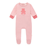Baby Girls Pink Bear Checkered Footsie