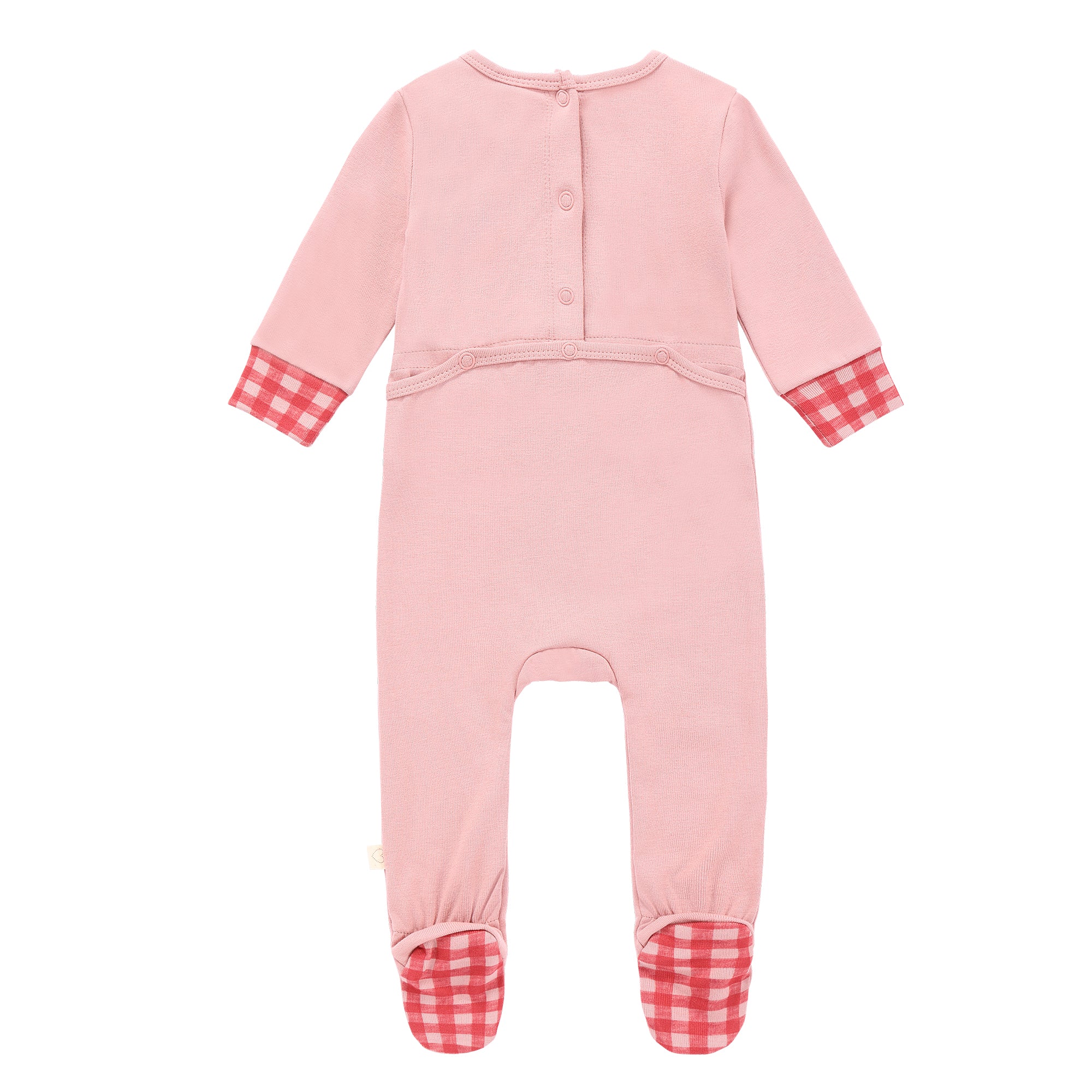 Baby Girls Pink Bear Checkered Footsie