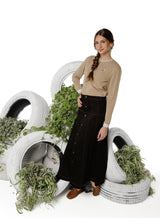 Teens Black Denim Paneled Maxi Skirt