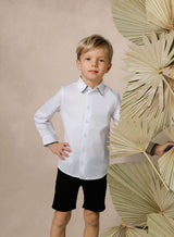 Boys White Shirt with Narrow Black Trim