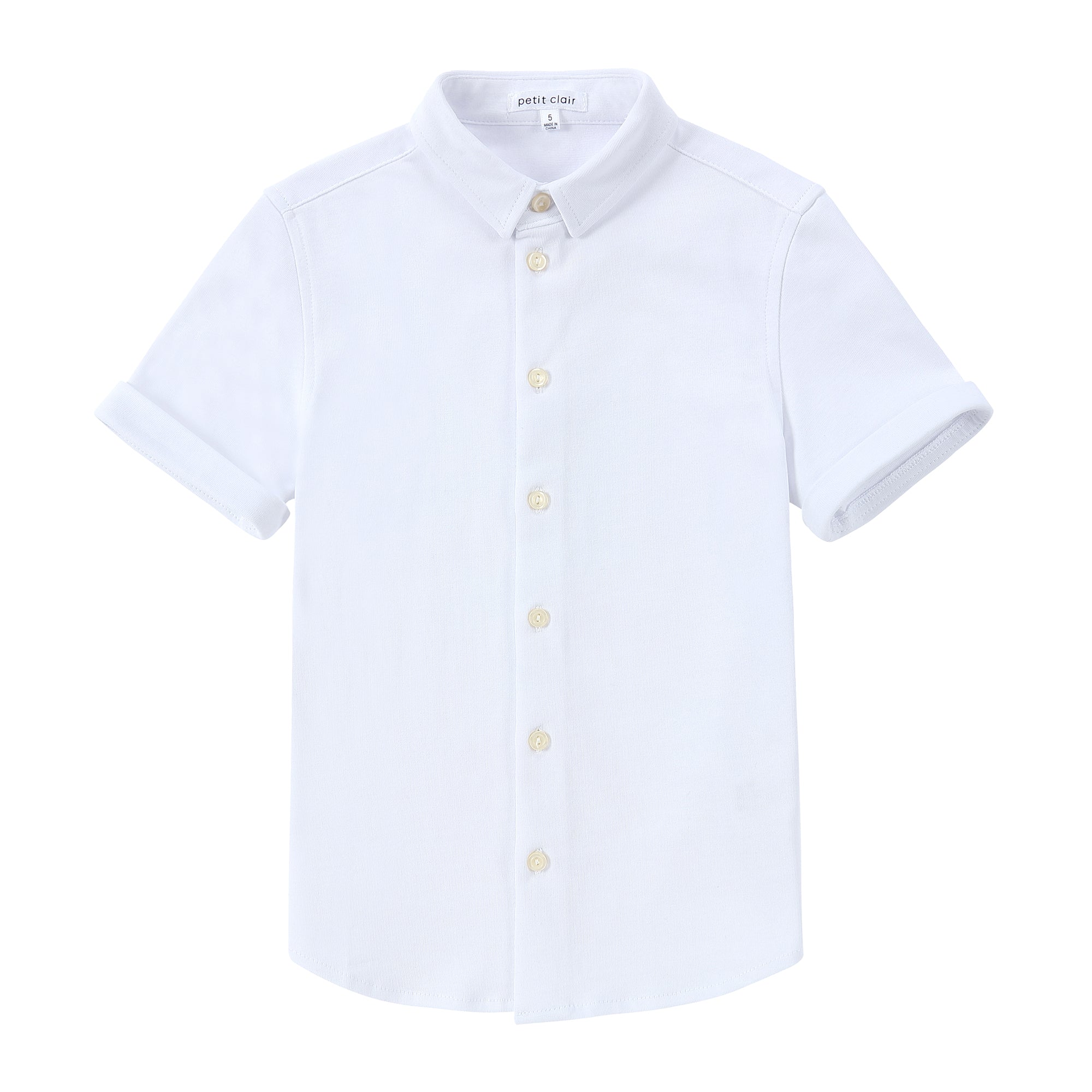 Jersey Mini Collar White Shirt - Short Sleeve