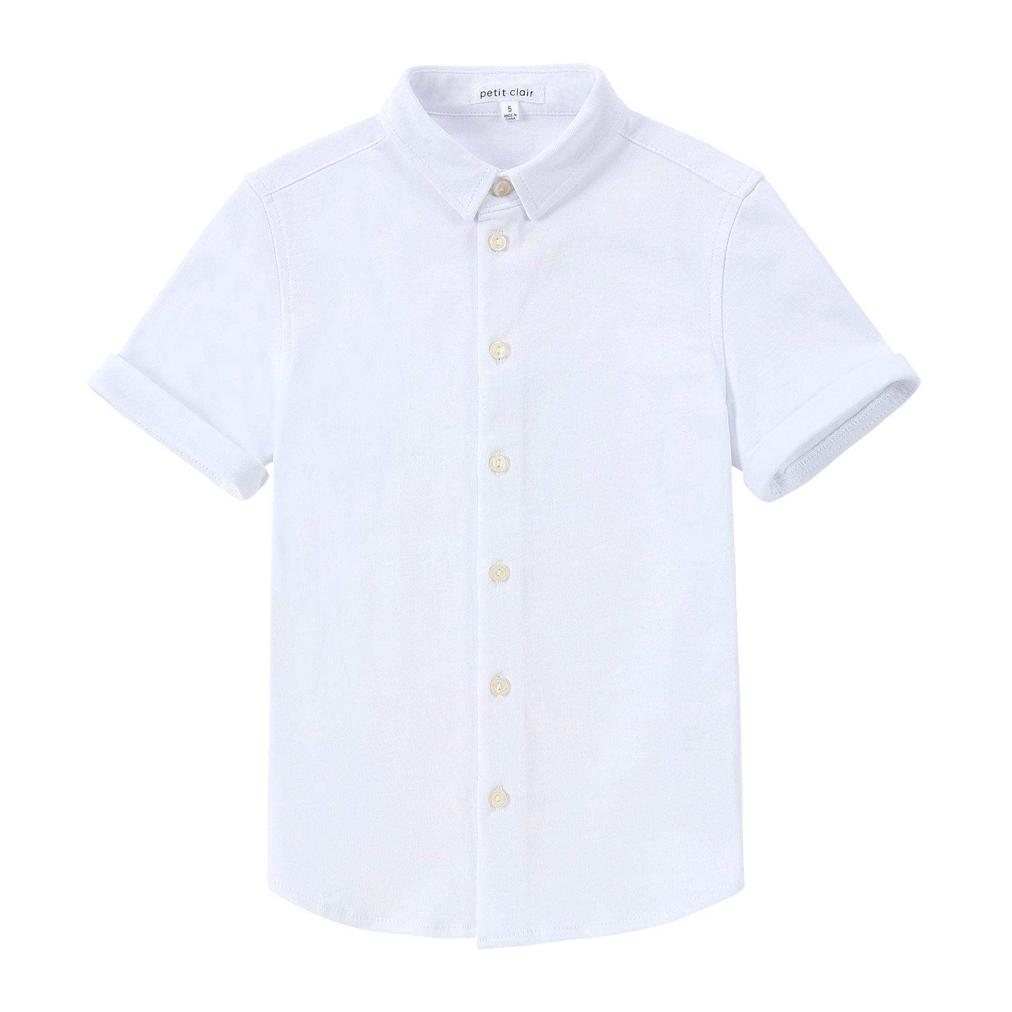 Jersey Mini Collar White Shirt - Short Sleeve Petit Clair Jersey Mini Collar White Shirt - Short Sleeve Petit Clair