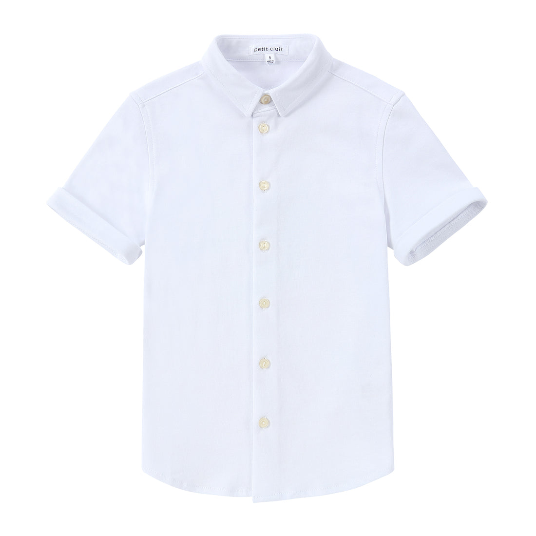 Jersey Mini Collar White Shirt - Short Sleeve – Petit Clair