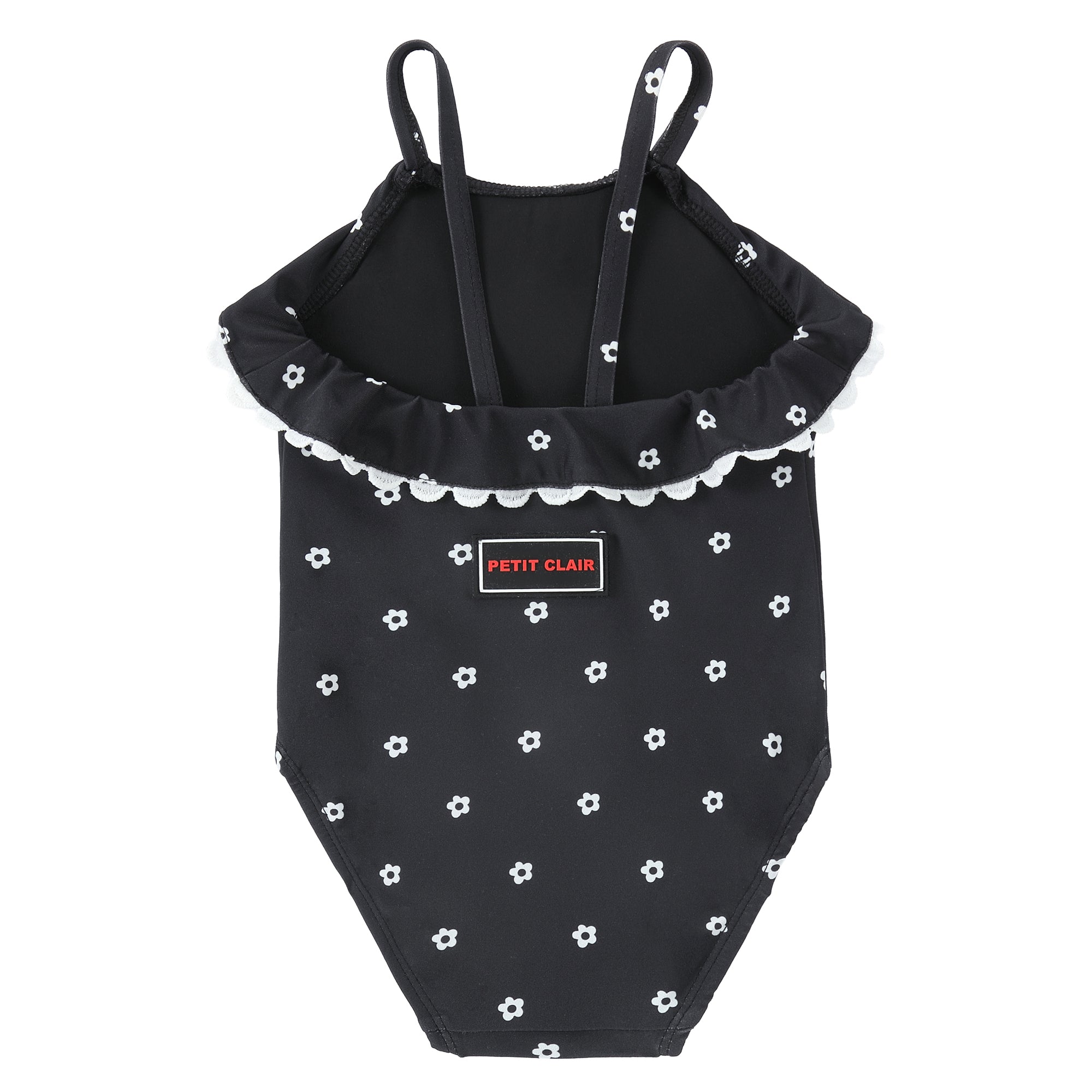 Girls Black Floral Print Swim Suit