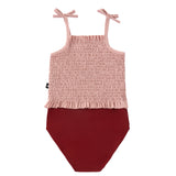 Girls Burgundy & Pink Swim Suit