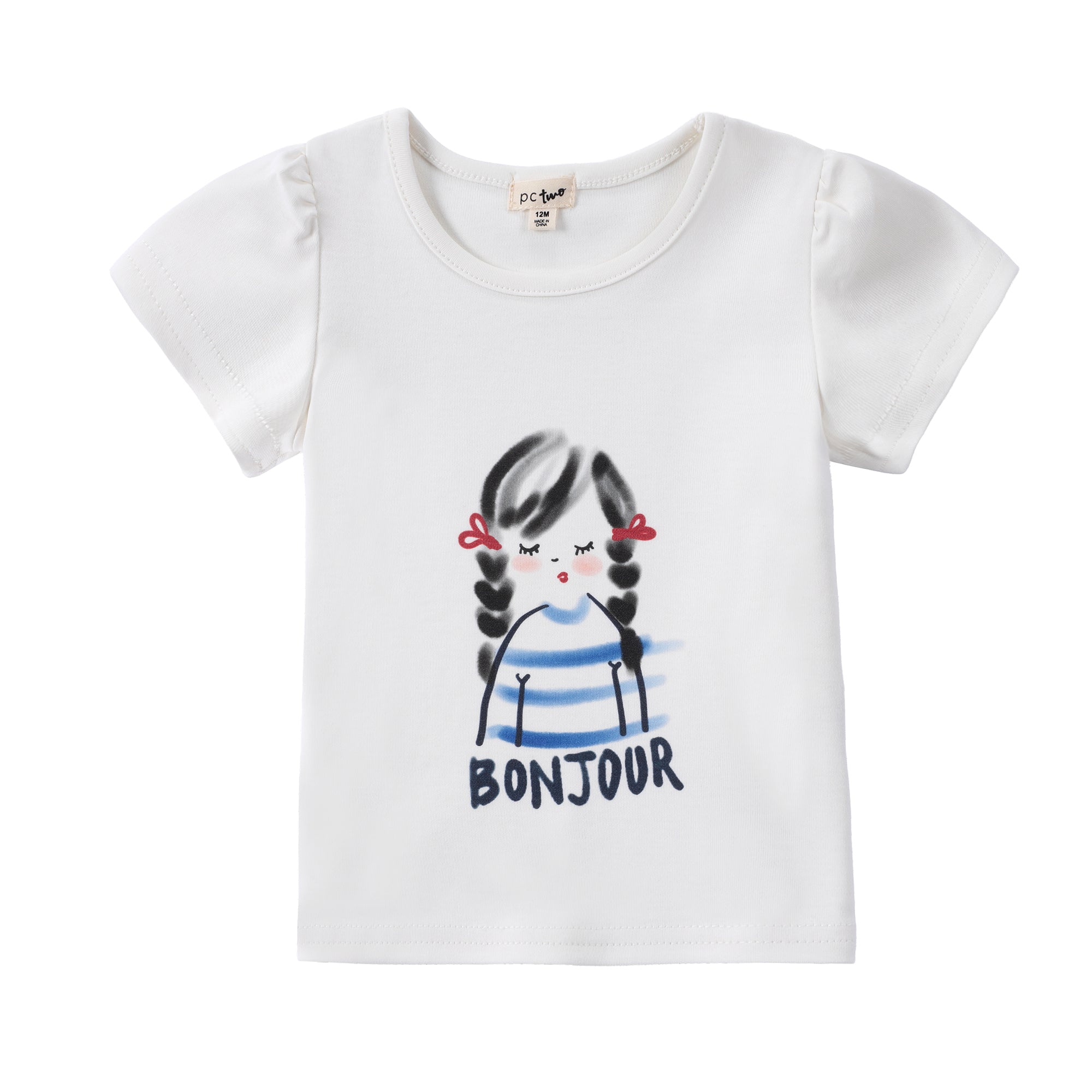 Girls White Bonjour T-Shirt