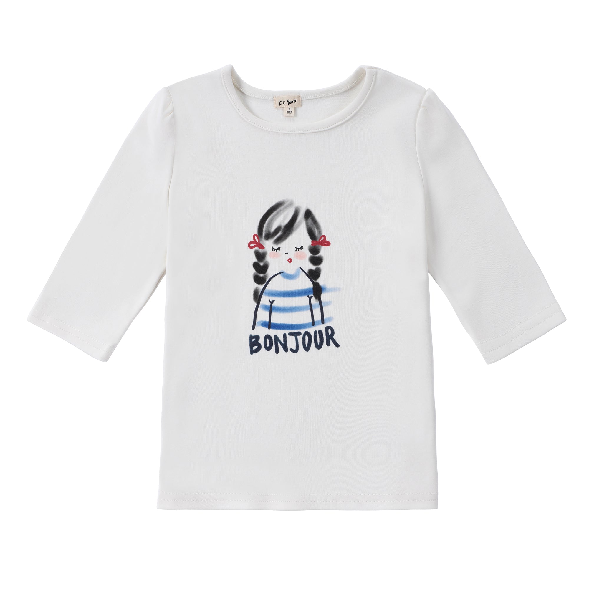 Girls White Bonjour T-Shirt