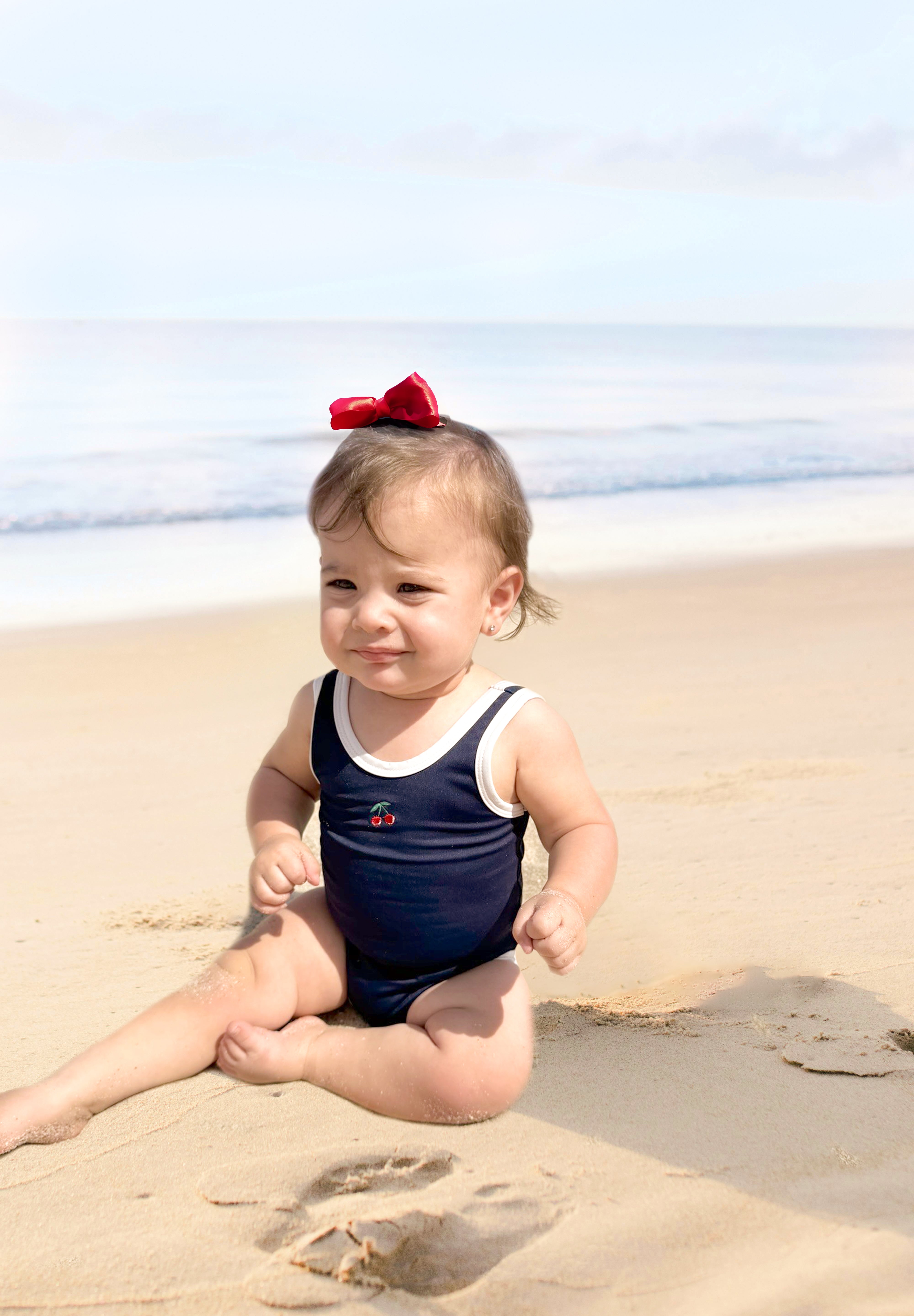 Navy Bathingsuit With Cherry Embroidery
