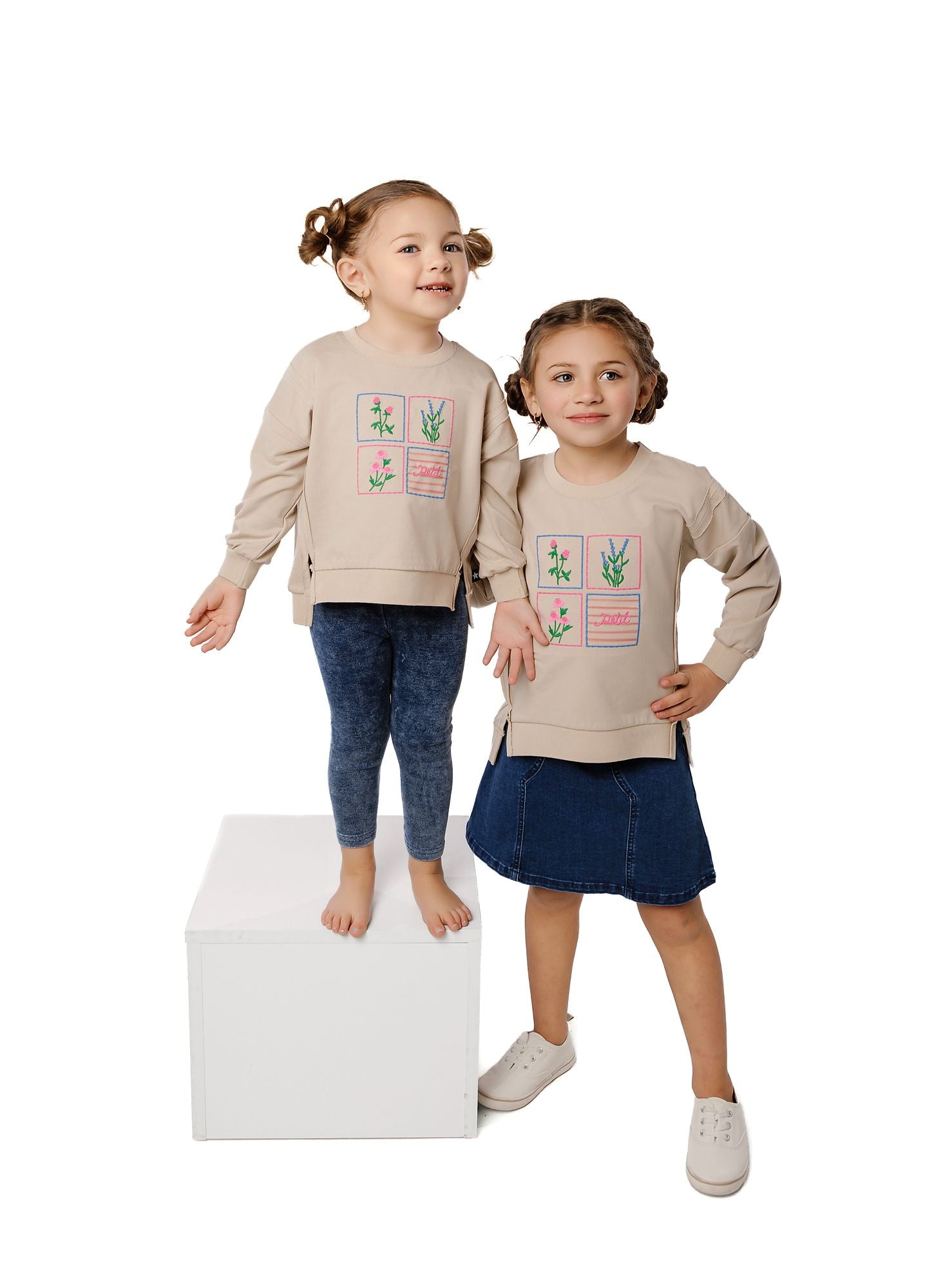 Girls Tan Flower Sweatshirt