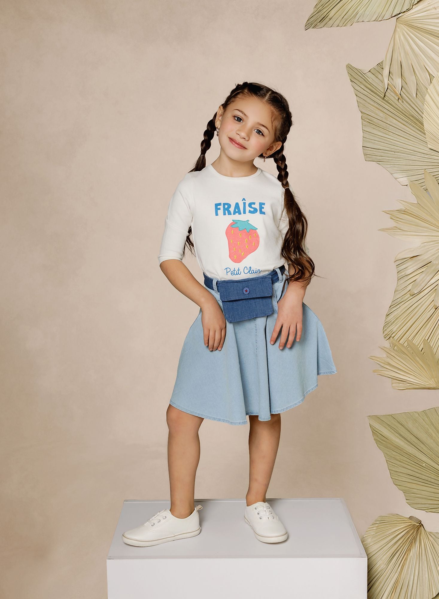 Girls Light Blue A-Line Skirt With Pocketbook Belt