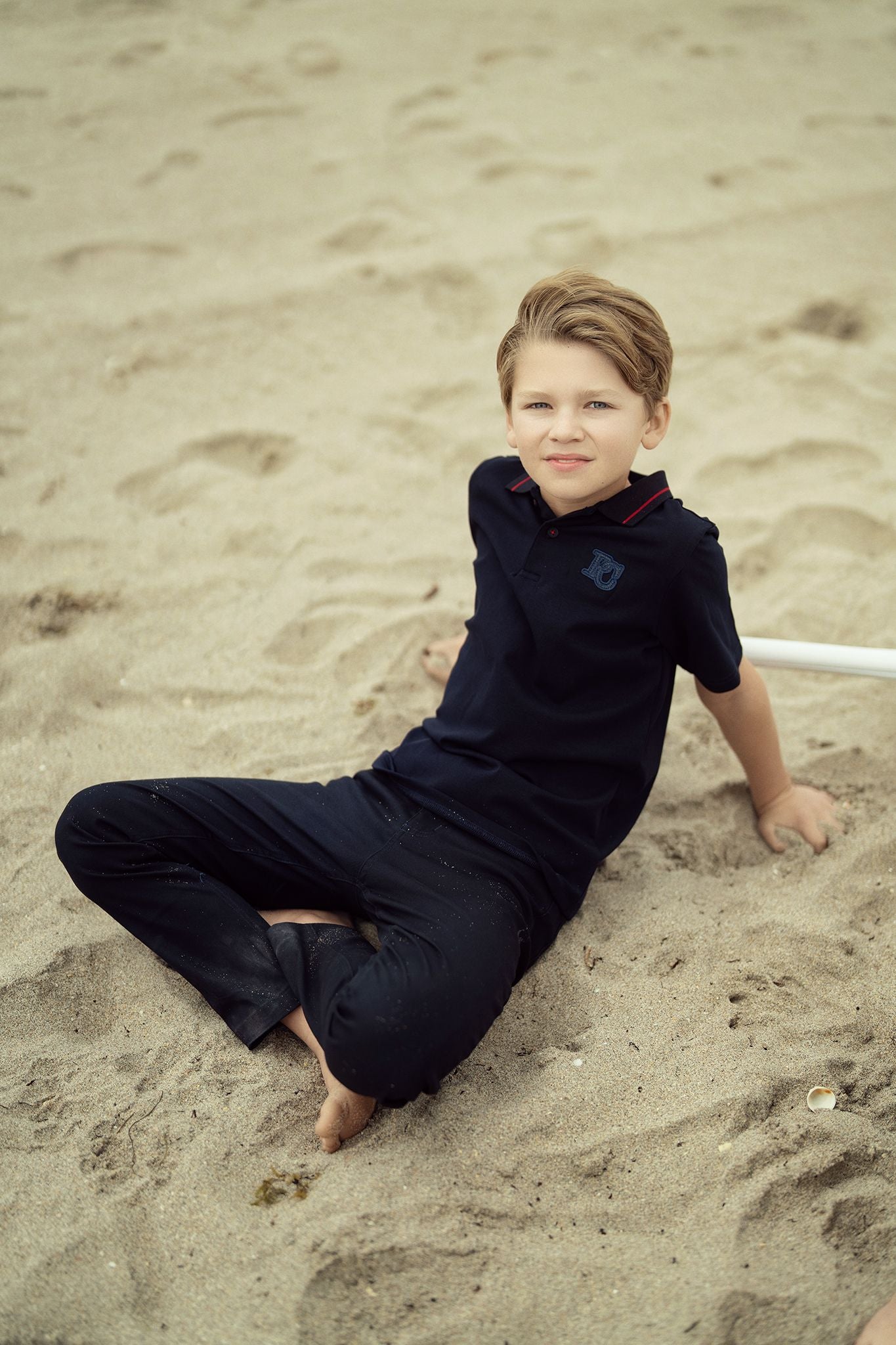 Boys Denim Vine Polo with Red Trim