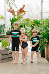 Girls Black Floral Print Swim Suit