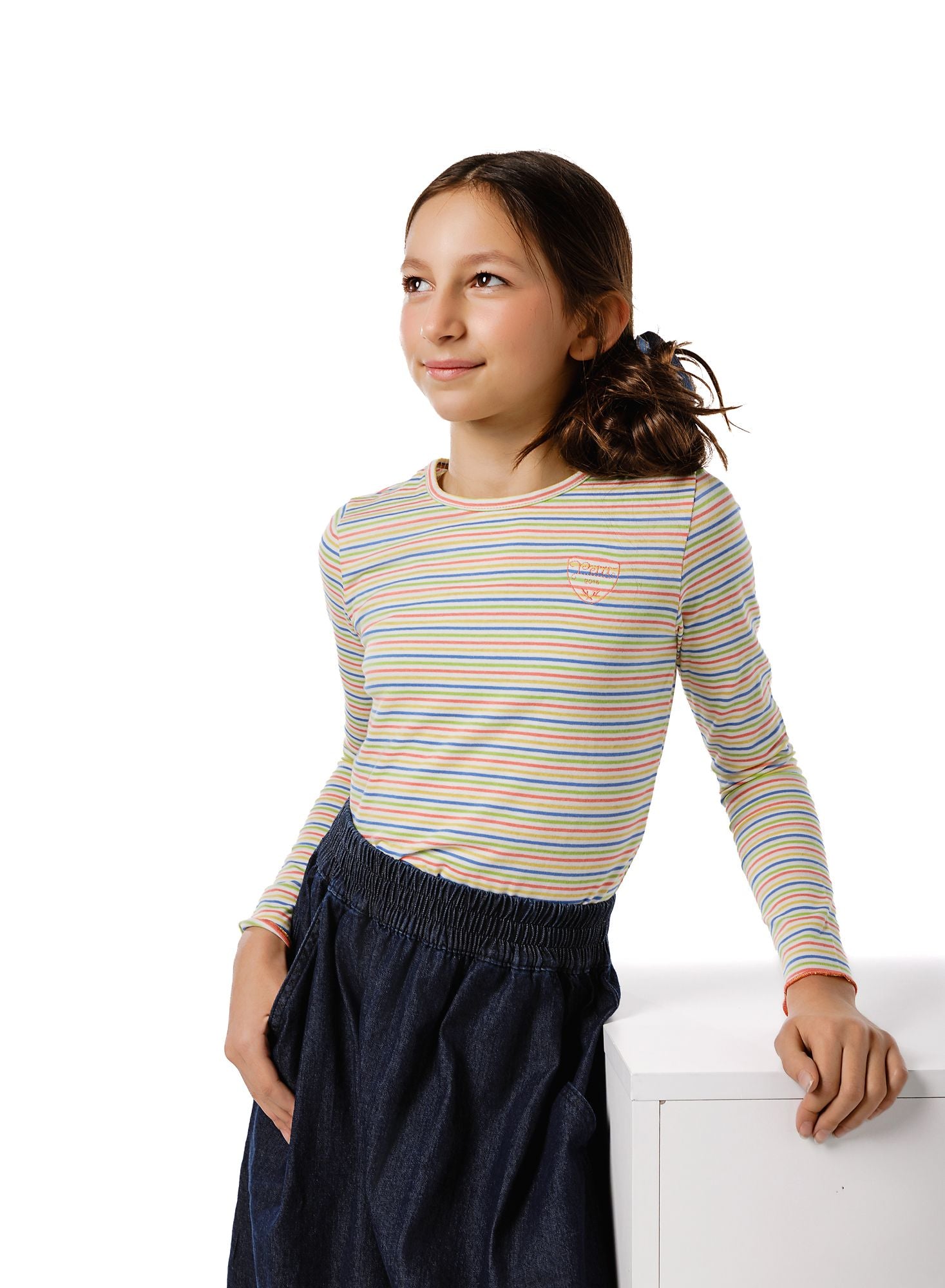 Girls Ivory Pastel Stripes T-shirt