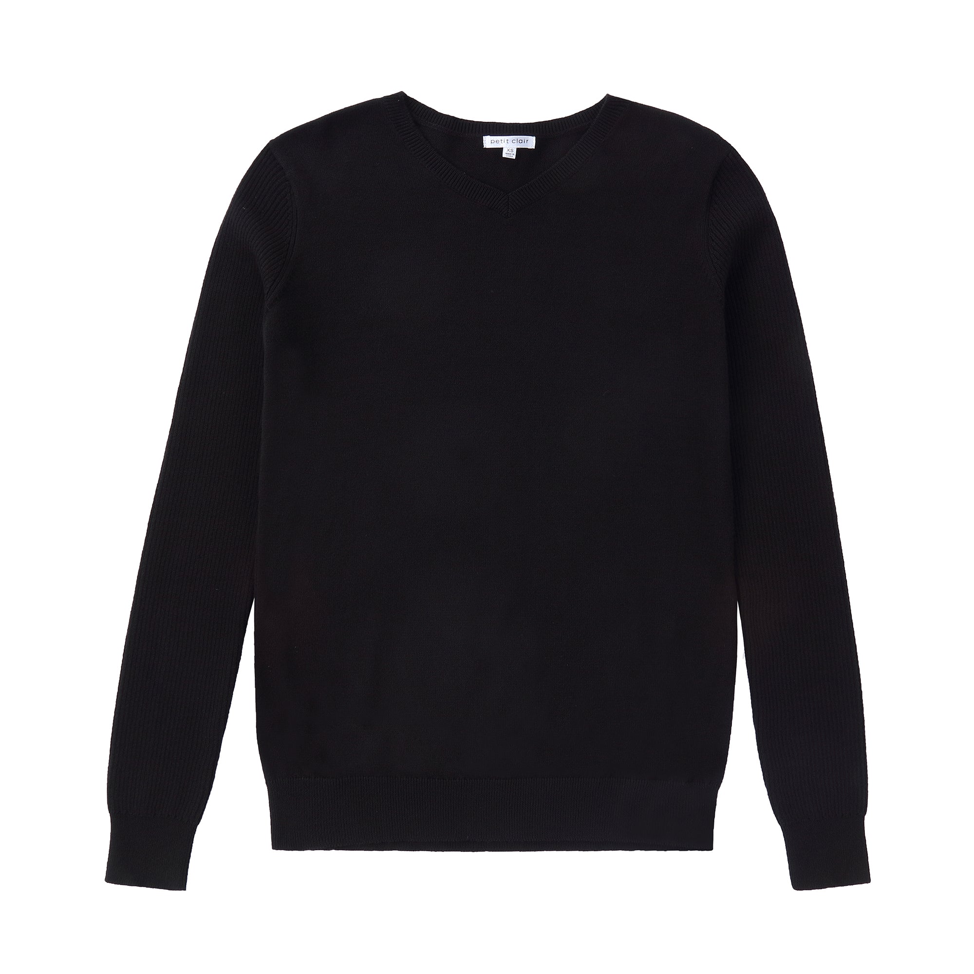 Basic V-Neck Sweater with Ribbed Sleeves in Black