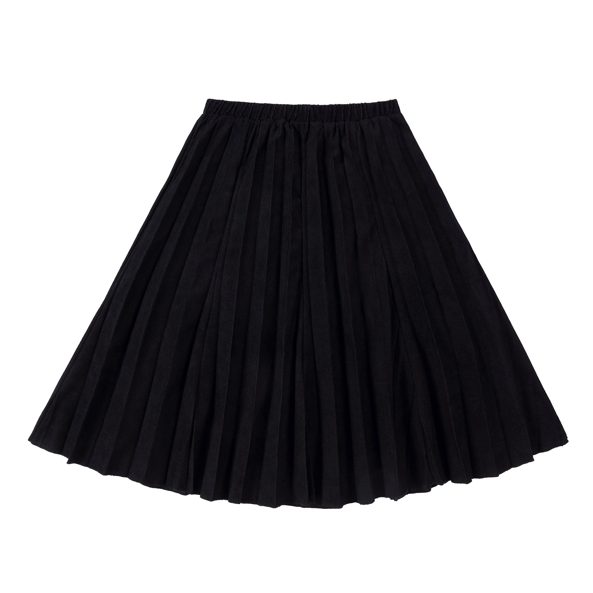 Black Corduroy Sunburst Pleated Skirt