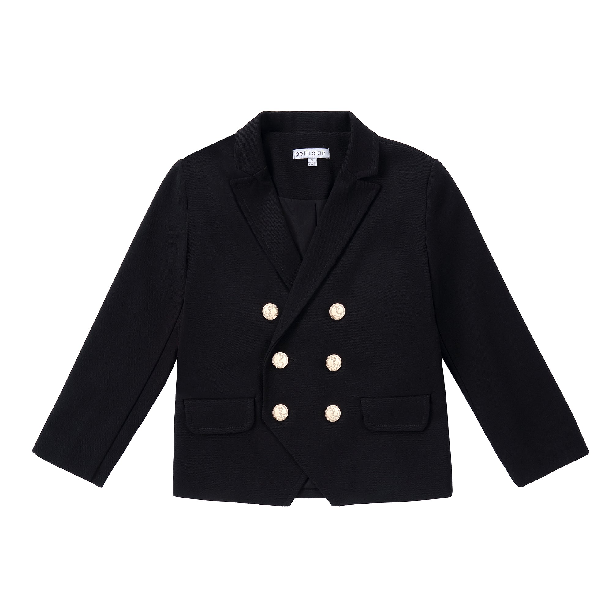 Black Double Breasted Blazer with Gold Button Detail – Petit Clair