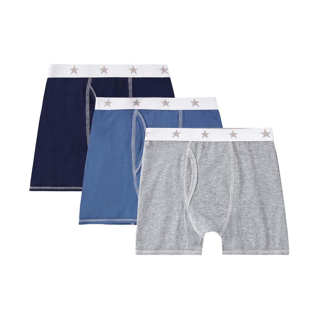 NEW Boys 3pc Navy, Blue and Light Heather Grey Boxers
