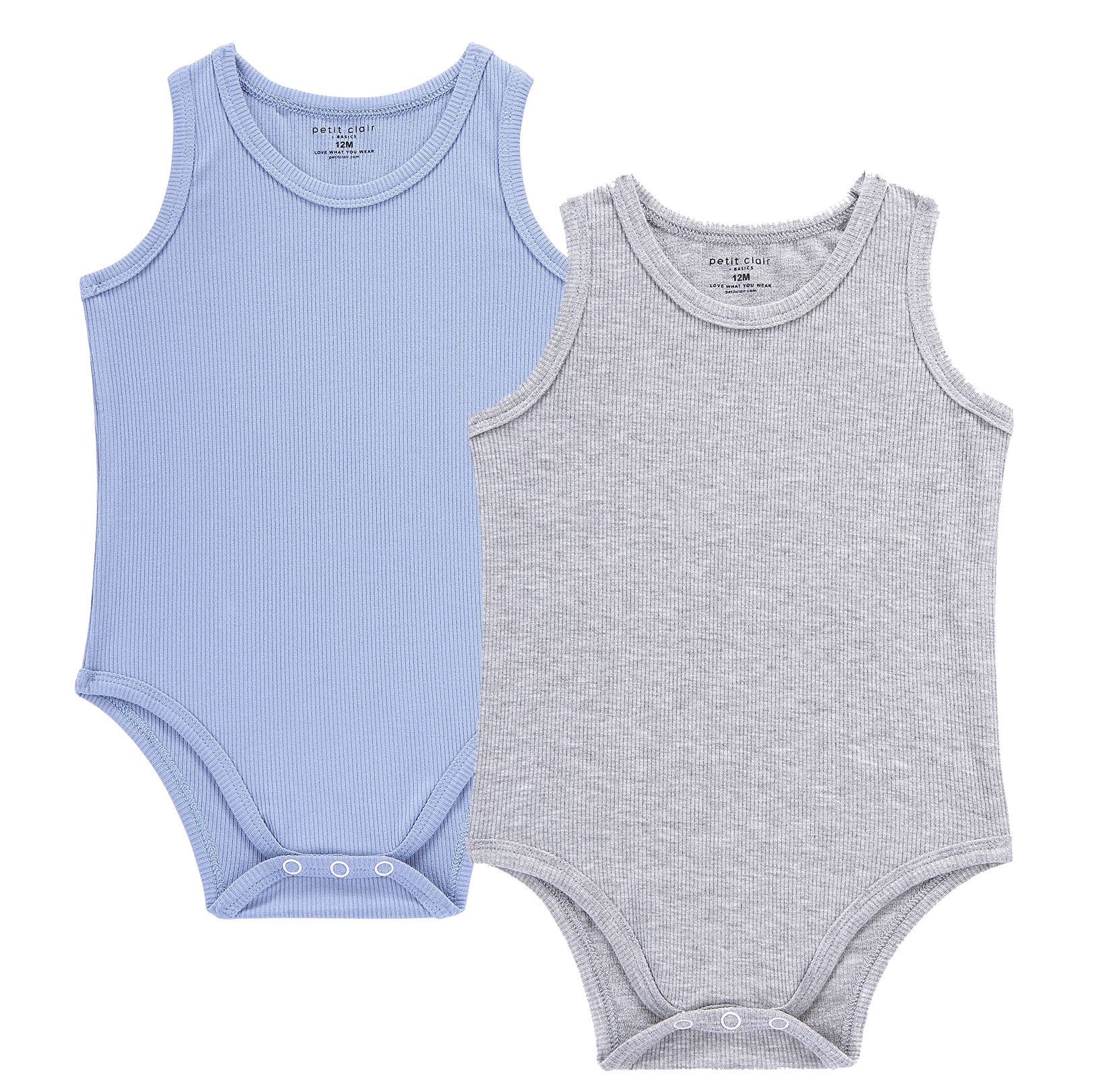 Baby Ribbed 2pc Bodysuit- Blue/Grey