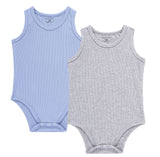Baby Ribbed 2pc Bodysuit- Blue/Grey