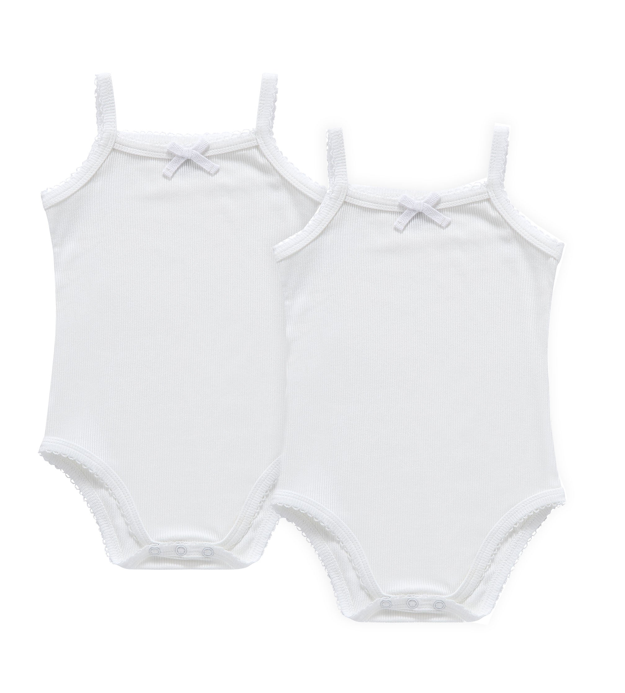 Baby 2pc White Ribbed Strap Bodysuit with Bow
